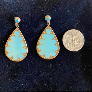 Catherine Popesco Drop Deco Earrings. Gold and Robin Blue enamel. Gently loved.